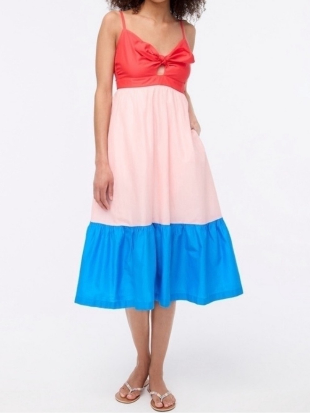 NWT JCREW Coral/Pink/Blue Tiered Colorblock Midi Dress Size 4